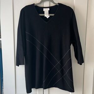 Black V-Neck Sweater with Studded Design